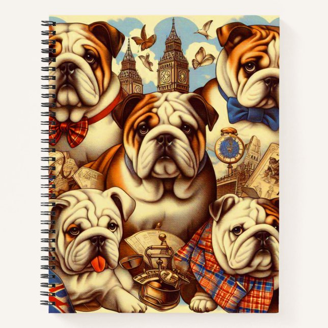 Cute English Bulldog Painting Notebook (Front)