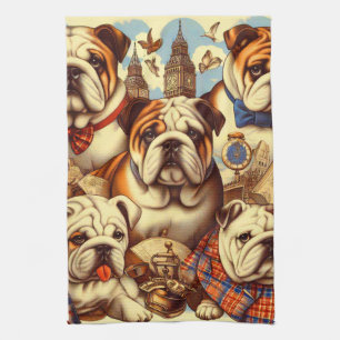 Cute English Bulldog Painting Tea Towel