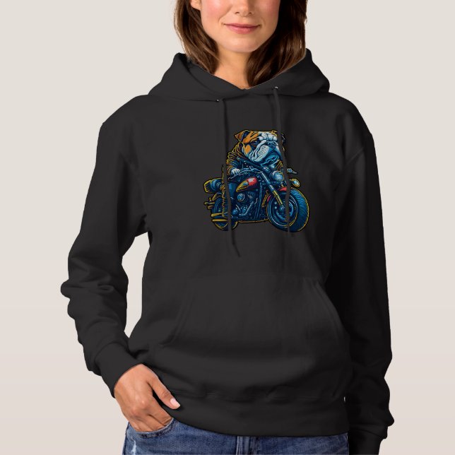 Cute English bulldog riding motorcycle at Christma Hoodie (Front)