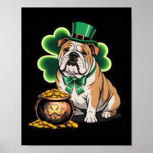 Cute English Bulldog Shamrock Women Men St Patrick Poster