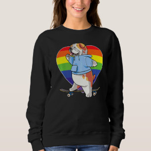 Cute English Bulldog Skateboarder Rainbow Heart Sk Sweatshirt