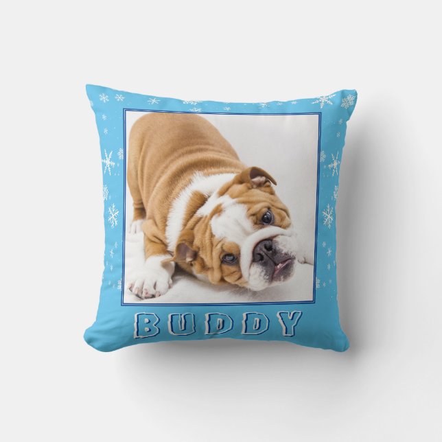 Cute English Bulldog Snowflake Christmas Dog Photo Cushion (Front)