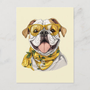 Cute English Bulldog Sunglasses Lemons Postcard