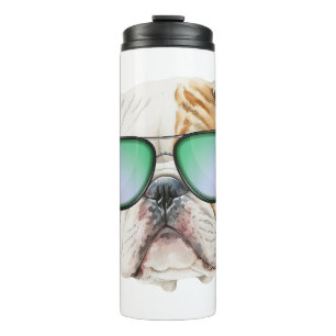 Cute english bulldog with sunglasses, Funny puppy Thermal Tumbler