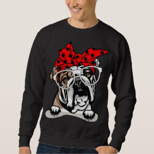 Cute English Bulldog Xmas Red Plaid Headband And G Sweatshirt