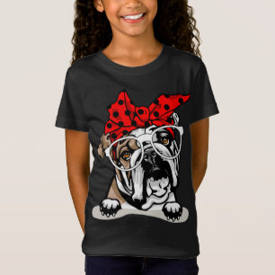 Cute English Bulldog Xmas Red Plaid Headband And G T-Shirt