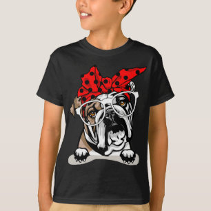 Cute English Bulldog Xmas Red Plaid Headband And G T-Shirt