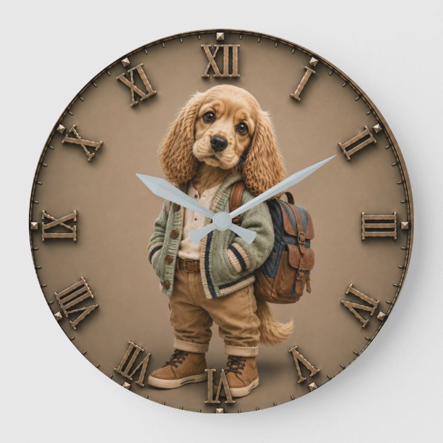 Cute English Cocker Spaniel Puppy Large Clock (Front)