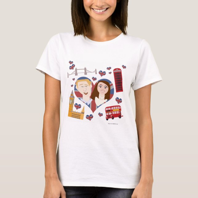 Cute English Couple Royal Cartoon Love Design T-Shirt (Front)