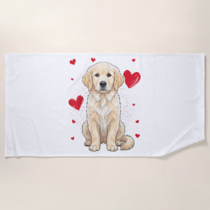 Cute English Cream Golden Retriever Dog Beach Towel