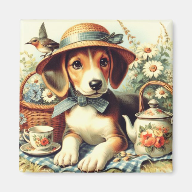 Cute English Foxhound Painting Magnet (Front)
