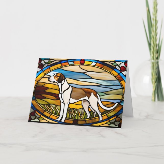 Cute English  Foxhound Stained Glass Card (Front)