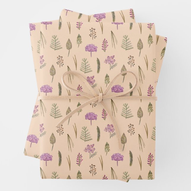 Cute English Purple Violet Flowers Theme Party Wrapping Paper Sheet (In situ)