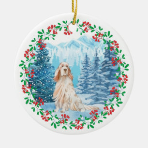 Cute English Setter Ceramic Christmas Ornament