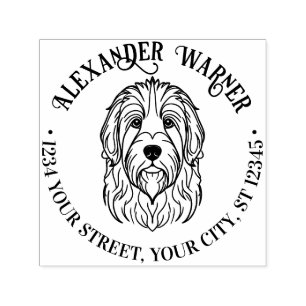 Cute English Sheepdog Head Name Return Address Self-inking Stamp