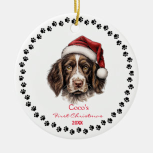 Cute English Springer Spaniel Dog Santa Hat Paw Ceramic Tree Decoration