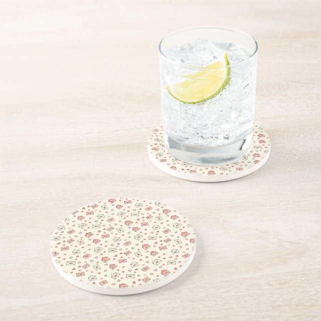 Cute Envelopes & Hearts Seamless  Coaster (Side)