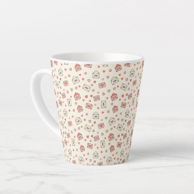Cute Envelopes & Hearts Seamless Valentine Latte Mug (Left Angle)