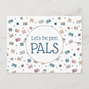 Cute Envelopes Let's Be Pen Pals Teacher Postcard