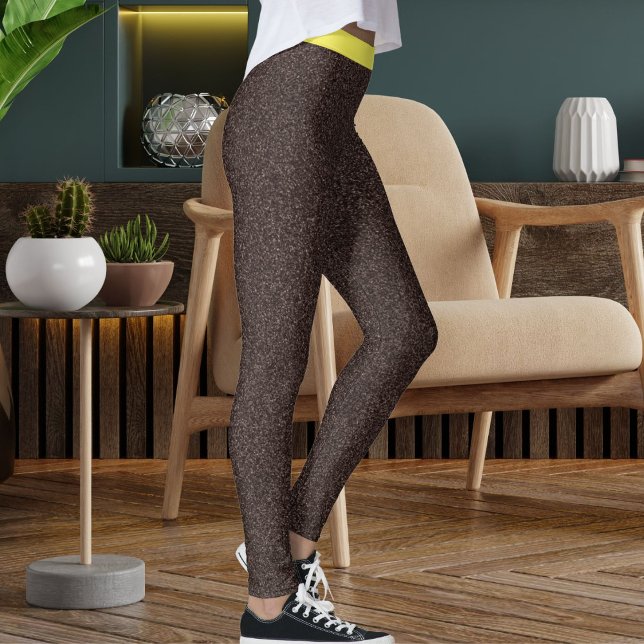 Cute Epresso Yellow Sparkle Glitter Pattern Stripe Leggings (Creator Uploaded)