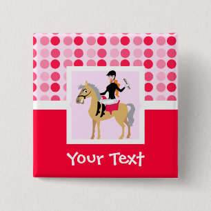 Cute Equestrian Girl. 15 Cm Square Badge