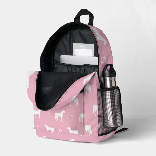 Cute Equestrian Horse Pattern Pink Printed Backpack (Back Corner Right (Open))