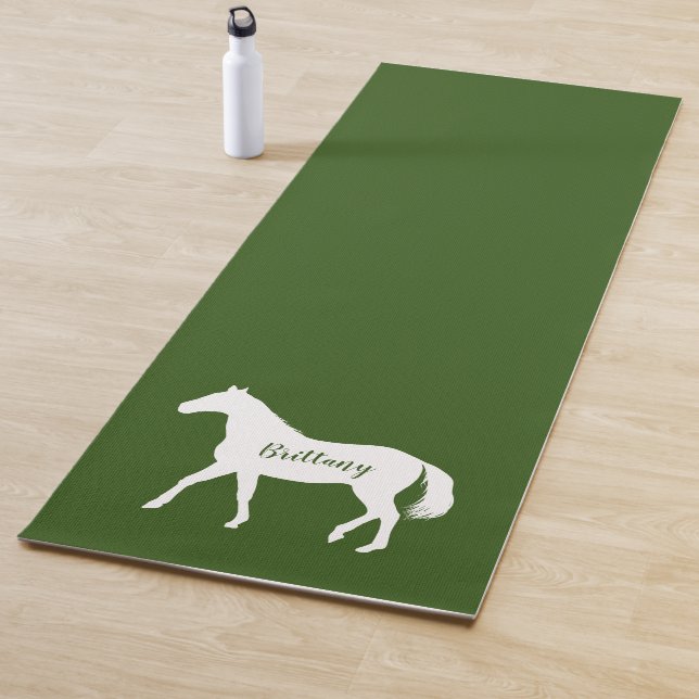 Cute Equestrian Workout Fitness Hunter Green Horse Yoga Mat (In Situ)