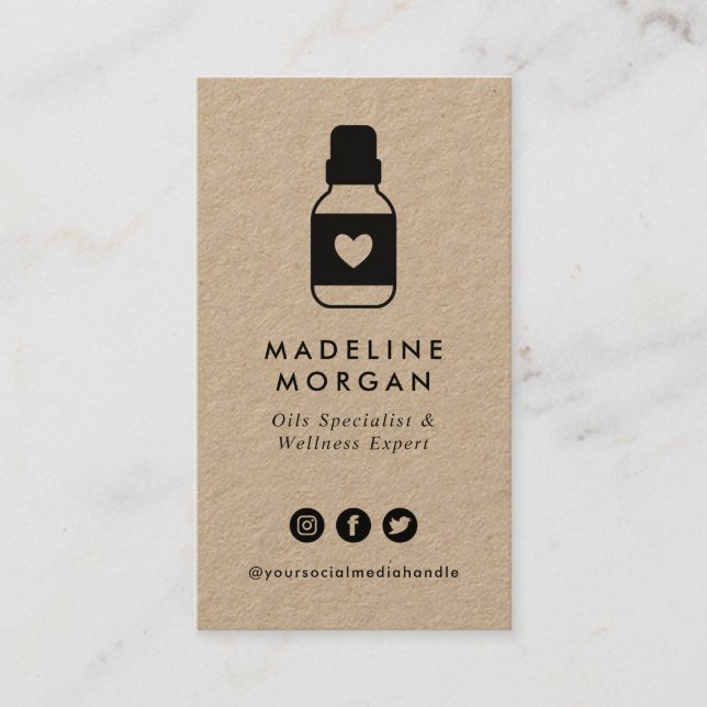 Cute Essential Oils Specialist Social Media Business Card (Front)