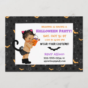 Cute Ethnic Baby Girl Cat Costume Halloween Party Invitation