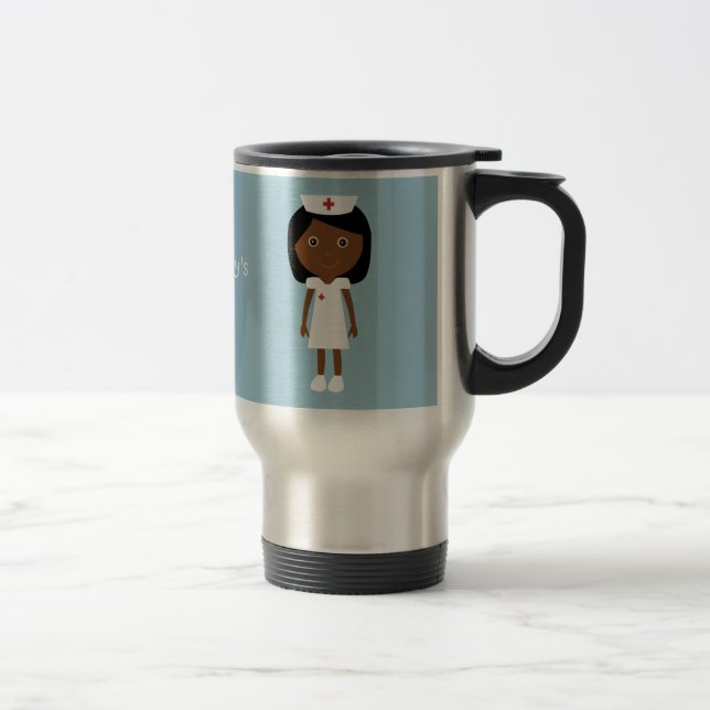 Cute Ethnic Cartoon Nurse Personalised Travel Mug (Right)