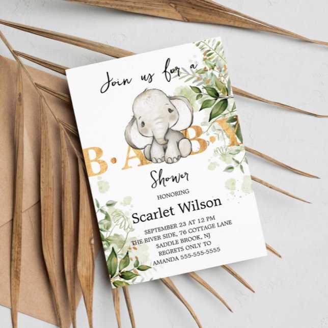 Cute Eucalipt  Baby Elephant Baby Shower Invitation (Creator Uploaded)