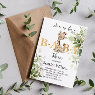 Cute Eucalipt  Baby Giraffe Baby Shower Invitation