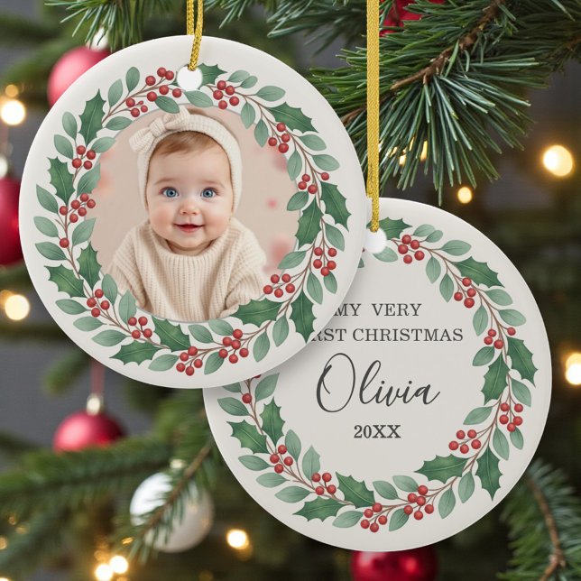 Cute Eucalyptus Baby First Christmas Photo Ceramic Tree Decoration (Creator Uploaded)
