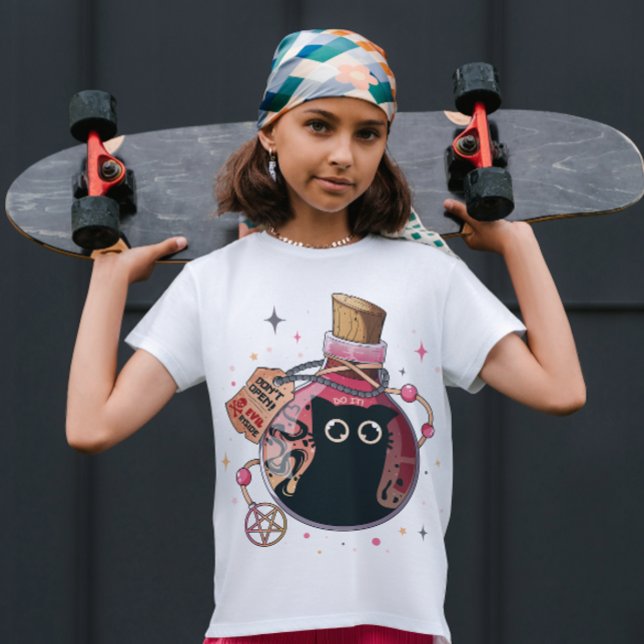 Cute Evil Cat Spirit Trapped in Pink Potion Bottle T-Shirt (Creator Uploaded)