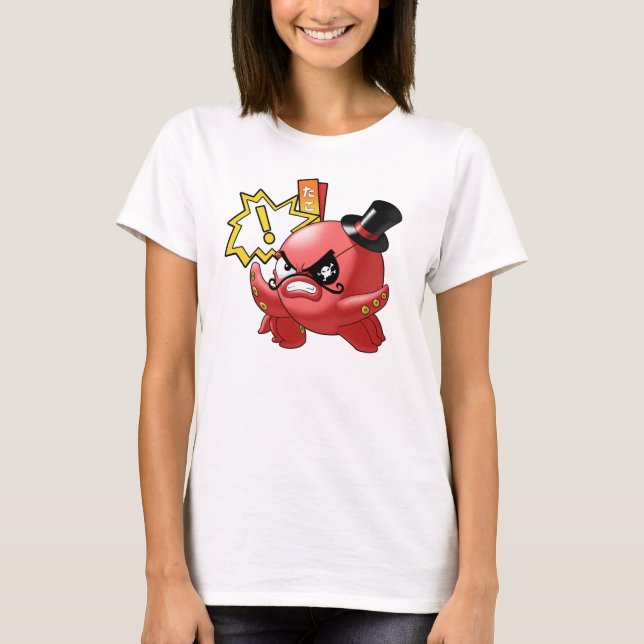 Cute Evil Red Octopus with Moustache and Eye Patch T-Shirt (Front)