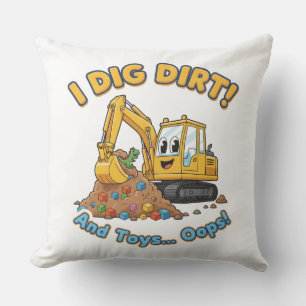 Cute Excavator-Funny Construction Decor Cushion