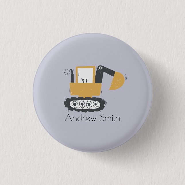 Cute Excavator Illustration Custom Name 3 Cm Round Badge (Front)