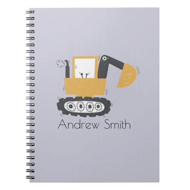 Cute Excavator Illustration Custom Name Notebook (Front)