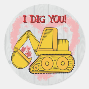 Cute Excavator Valentine’s “I Dig You!” Sticker