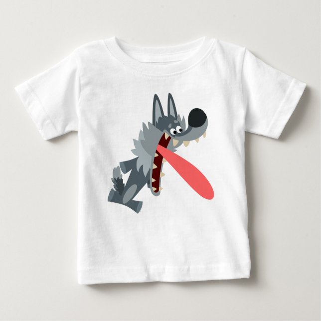 Cute Excited Cartoon Wolf Baby T-Shirt (Front)