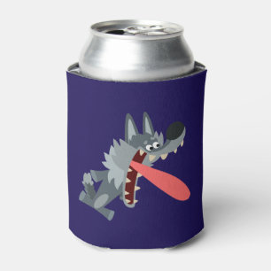 Cute Excited Cartoon Wolf Can Bottle Cooler