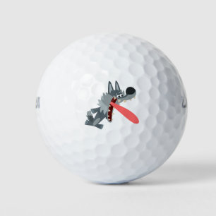 Cute Excited Cartoon Wolf Golf Ball