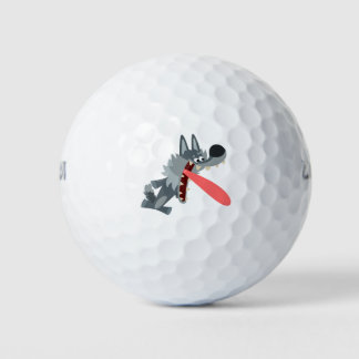 Cute Excited Cartoon Wolf Golf Ball