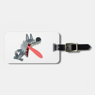 Cute Excited Cartoon Wolf Luggage Tag