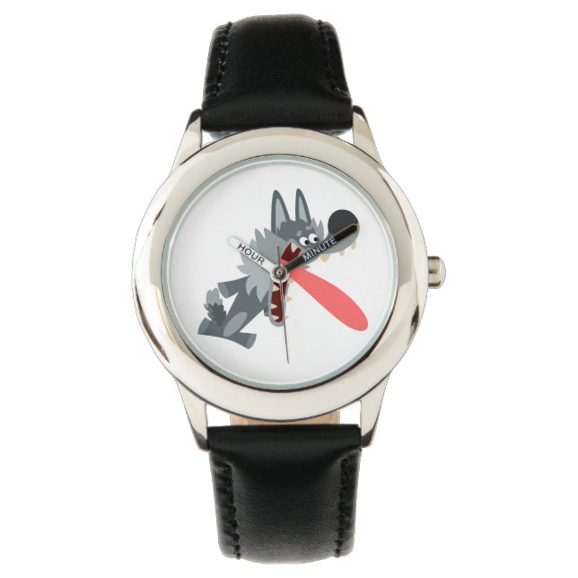 Cute Excited Cartoon Wolf Watch (Front)