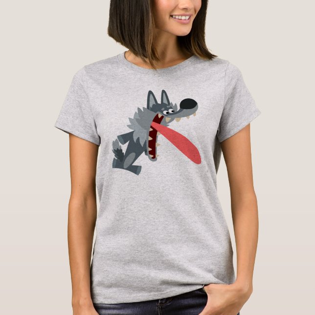 Cute Excited Cartoon Wolf Women T-Shirt (Front)