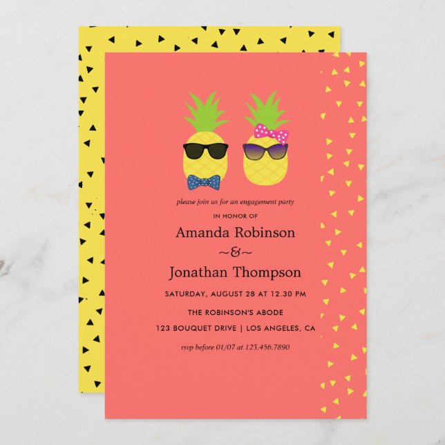 Cute exotic tropical summer Beach Engagement Invitation (Front/Back)