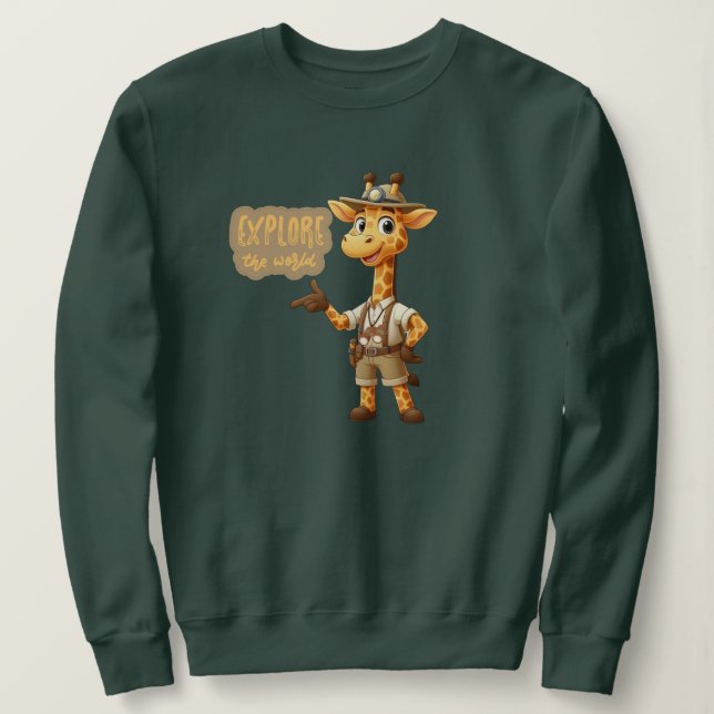Cute Explorer Giraffe on safari Sweatshirt (Design Front)