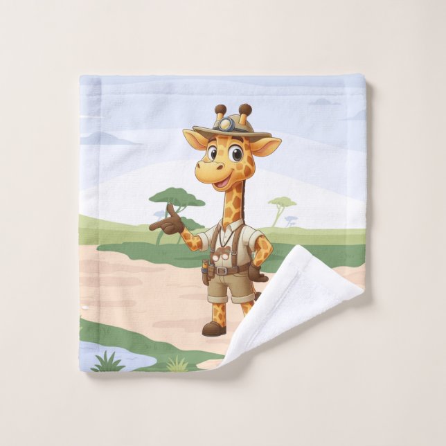 Cute Explorer Giraffe on safari Wash Cloth (Wash Cloth)