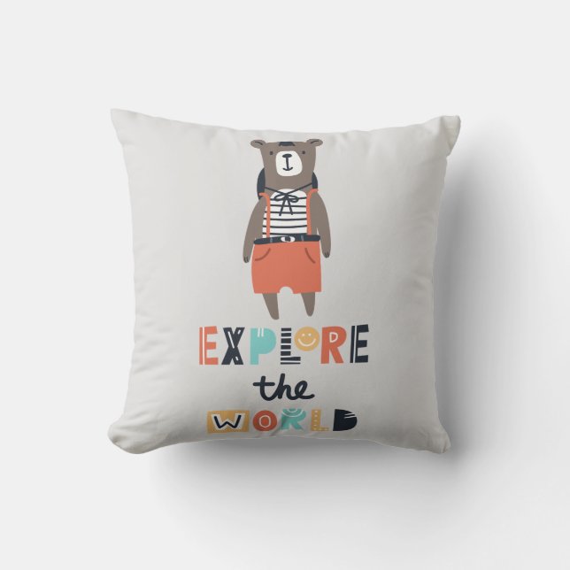 Cute Exploring Bear Cushion (Front)